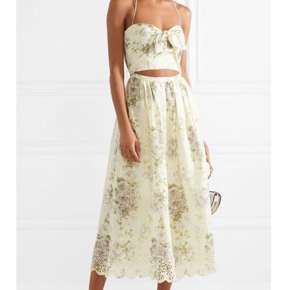 Zimmermann Iris Cut Out Linen Floral Midi Dress AU 2 Boho Euro Summer US 6-8 - Picture 2 of 13